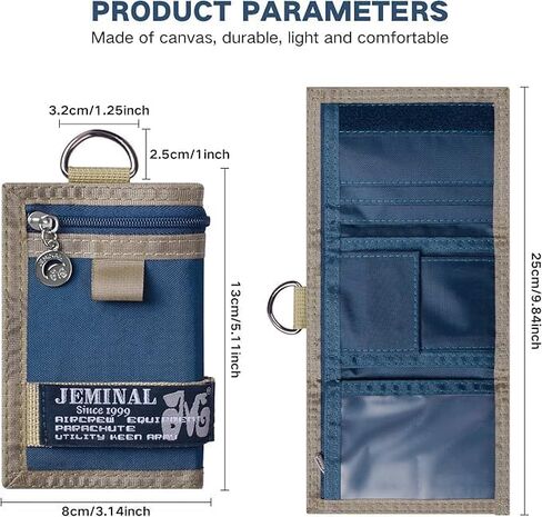 محفظة Jeminal Trifold للرجال Canvas Outdoor Sports Wallet مع فتحات بطاقات متعددة ونافذة معرف أزرق in Kuwait