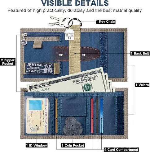 محفظة Jeminal Trifold للرجال Canvas Outdoor Sports Wallet مع فتحات بطاقات متعددة ونافذة معرف أزرق in Kuwait