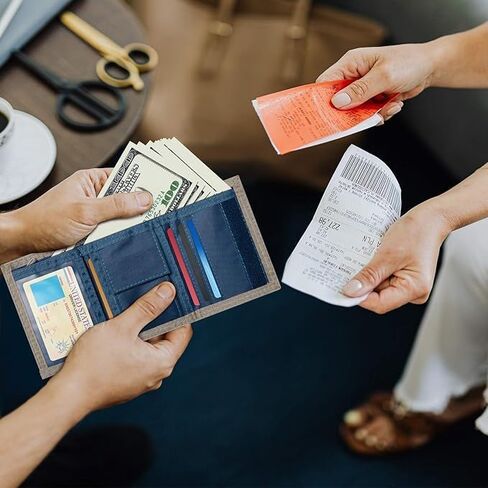 محفظة Jeminal Trifold للرجال Canvas Outdoor Sports Wallet مع فتحات بطاقات متعددة ونافذة معرف أزرق in Kuwait
