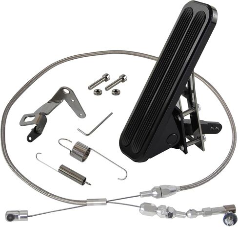 Billet Aluminum Gas Throttle Pedal Floor Mount Hot Rod Rat 2 Pad+Stainless Steel 36" Throttle Gas Cable &Spring Street Chevy Ford SBC Street Rods, Etc Black. in Saudi Arabia