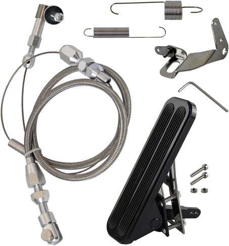 Billet Aluminum Gas Throttle Pedal Floor Mount Hot Rod Rat 2 Pad+Stainless Steel 36" Throttle Gas Cable &Spring Street Chevy Ford SBC Street Rods, Etc Black. in Saudi Arabia