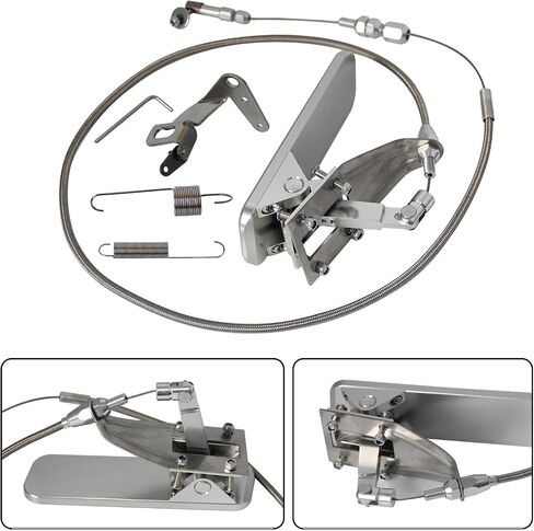 Billet Aluminum Gas Throttle Pedal Floor Mount Hot Rod Rat 2 Pad+Stainless Steel 36" Throttle Gas Cable &Spring Street Chevy Ford SBC Street Rods, Etc Black. in Saudi Arabia