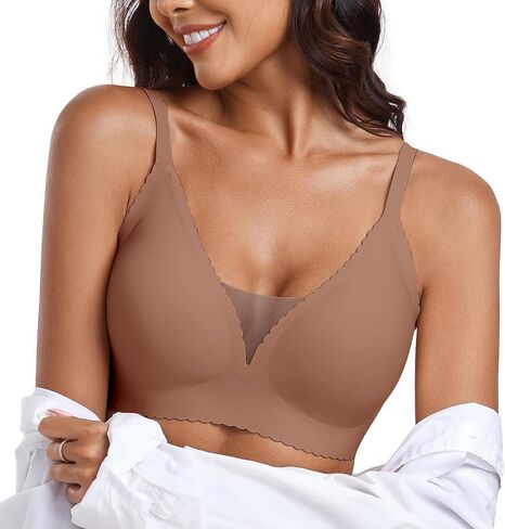 OEAK Womens Comfortable Bras Wireless Bras Push Up Bralettes Scalloped Mesh Bras Seamless Tshirts Bras Deep V Everyday Bras in Kuwait