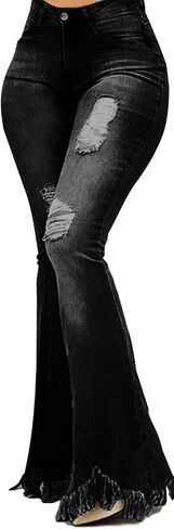 70s Bell Bottom Jeans for Women Elastic High Waisted Raw Hem Denim Pants Classic Vintage Flared Jeans in Saudi Arabia