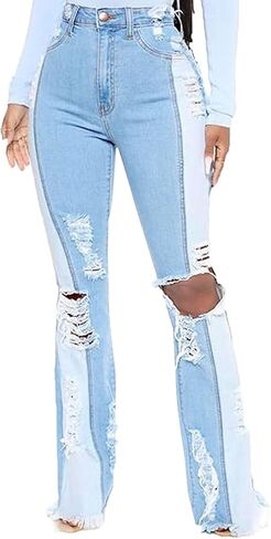 70s Bell Bottom Jeans for Women Elastic High Waisted Raw Hem Denim Pants Classic Vintage Flared Jeans in Saudi Arabia