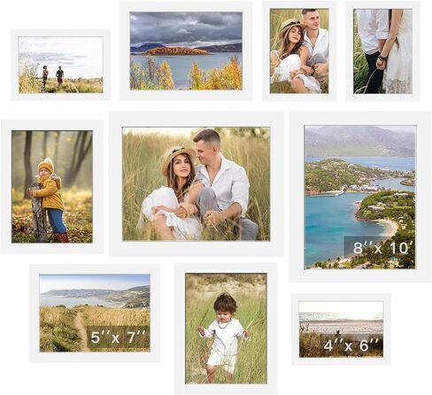 Picture Frames, Picture Collage Wall Decor 10 PCS, Gallery Wall Frame Set for Wall Mounting or Tabletop Display, Multi Sizes Including 8x10, 5x7, 4x6 Family Photo Frames White in Saudi Arabia