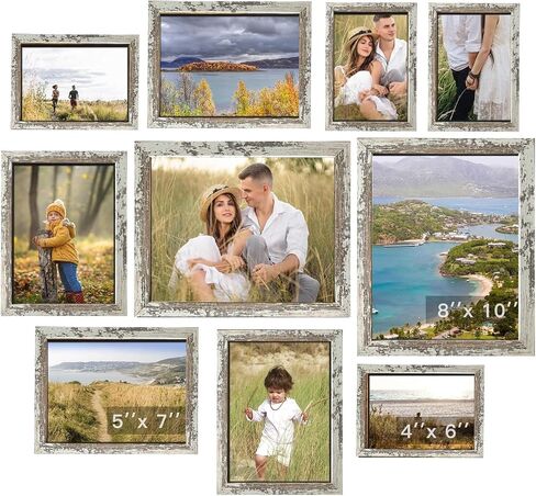 Picture Frames, Picture Collage Wall Decor 10 PCS, Gallery Wall Frame Set for Wall Mounting or Tabletop Display, Multi Sizes Including 8x10, 5x7, 4x6 Family Photo Frames White in Saudi Arabia