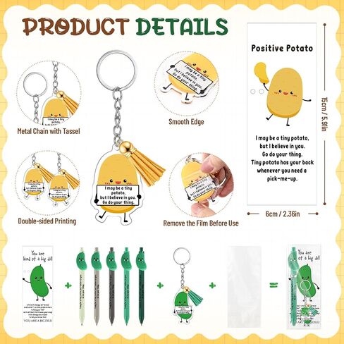 30 Set Inspirational End of Year Student Gifts from Teacher Bulk Positive Potato Pickle for Mental Health Awareness Items Pens Keychain Set with Tag Emotional Gift for Class in Saudi Arabia