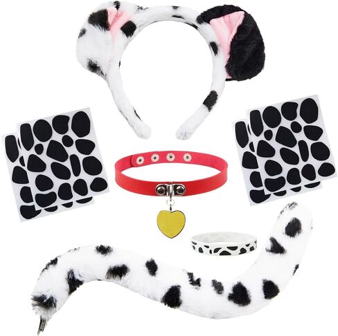 Dalmatian Costume Set with Dalmation Ears Headband Dalmatian Tail Choker Felt Stickers for Dalmation Party Dress Up in Kuwait