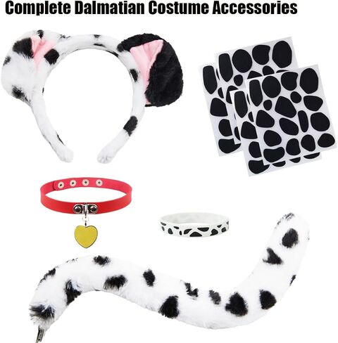 Dalmatian Costume Set with Dalmation Ears Headband Dalmatian Tail Choker Felt Stickers for Dalmation Party Dress Up in Kuwait