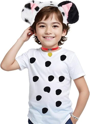 Dalmatian Costume Set with Dalmation Ears Headband Dalmatian Tail Choker Felt Stickers for Dalmation Party Dress Up in Kuwait