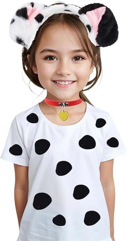 Dalmatian Costume Set with Dalmation Ears Headband Dalmatian Tail Choker Felt Stickers for Dalmation Party Dress Up in Kuwait