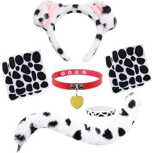 Dalmatian Costume Set with Dalmation Ears Headband Dalmatian Tail Choker Felt Stickers for Dalmation Party Dress Up in Kuwait