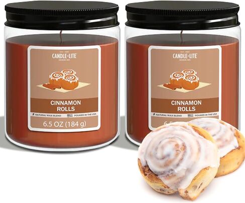 Candle-Lite Cinnamon Rolls Scented Candles Set, Aromatherapy, 2 Pack 6.5 oz Single-Wick Jar, 40 Hours of Burn Time, Perfect for Gifting and Celebration (Individual Box) in Saudi Arabia