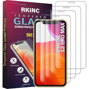 RKINC Screen Protector [4-Pack] for iPhone 12 Pro Max 6.7-Inch, Tempered Glass Film Screen Protector, 0.33mm [LifetimeWarranty][Bubble-Free][Anti-Scratch][Anti-Shatter]