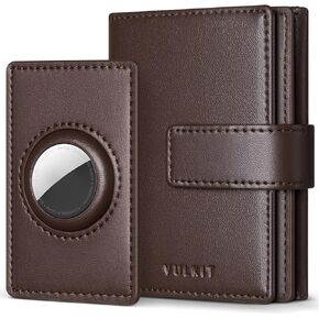 VULKIT Mens Leather Trifold Wallet with Airtag Card Case, Magnetic Closure, for Max. 10-14 Cards, Dark Blue