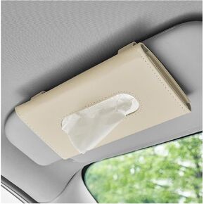 Car Tissue Holder, Leather Hanging Paper Towel Clip with Tissue Refill, Rectangle Napkin Holder Masks Dispenser for Sun Visor, Interior Car Accessories for Tissue Storage (Black, Grid)