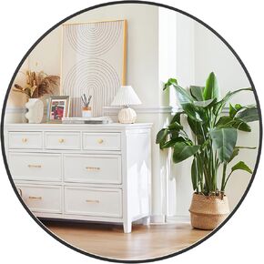 Round Mirror, 32 Inch Black Bathroom Mirror, Circle Mirror with Metal Frame, Large Stylish Wall Mirror, Round Mirrors for Bathroom, Entryway, Bedroom, Vanity, Hallway, Living Room