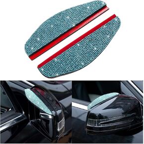 2PCS Car Rearview Mirror Rain Eyebrows, Bling Crystal Rain Visor Guard, PVC Waterproof Auto Mirror Visor Smoke Shade Cover, Automotive Exterior Accessories Decor (Black)