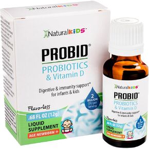 Naturalkids محددة البروبيوتيك يسقط مع فيتامين (د) لصحة الجهاز الهضمي والدعم المناعي للحديدين الجدد والرضع والأطفال - بدون نكهة .68 أوقية.