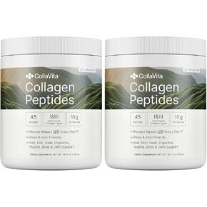 Collagen Peptides for Women & Men Grass-Fed Pasture-Raised Hydrolyzed Collagen Powder Type 1 & 3 for Skin, Hair, Nails and Joints, Non-GMO, Paleo & Keto, Unflavored, 16 Fl oz., 45 Servings