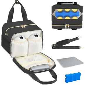 PIIOSER Breastmilk Cooler Bag with Ice Pack, Fits 6 Baby Bottles Up to 9 Ounce, Compatible with Wearable Breast Pumps & Accessories - Portable Pumps Carrying Case for Nursing & Working Moms, Black