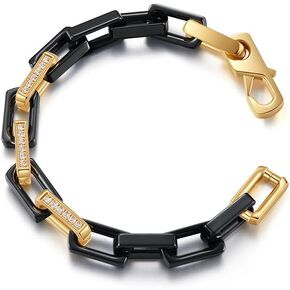 Ceramic Chain Bracelet for Men Women, 9mm Black/Blue/White Cuban Curb Link Chain Paperclip Bracelets Hip Hop Jewelry for Dad Husband Gifts, 7"/7.5"/8"/8.5"/9" Length