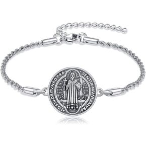 سوار Yafeini Saint Benedict 925 Sterling Silver Saint Benedict المجوهرات الدينية للنساء الرجال