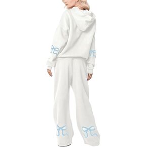 MISSACTIVER Women's 2 Piece Sweatsuits Outfits Bow Trim Graphic Hoodie Oversized Sweatshirt Jogger Sweatpants Tracksuit Set