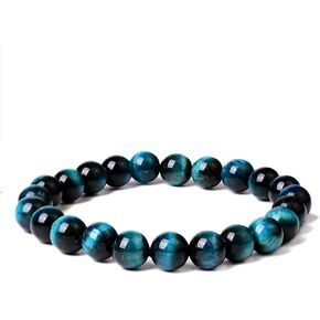 Peacock Blue Tiger Eye Handmade Natural Stone Beaded Healing Bracelet Gift for Men Women 8mm Beads Yoga Agate Bracelets