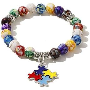 Autism Awareness Bracelet for Women Colorful Charm Puzzle Piece Autism Autistic Bracelet Handmade Boho Friendship Beaded Adjustable Stretch Bracelets