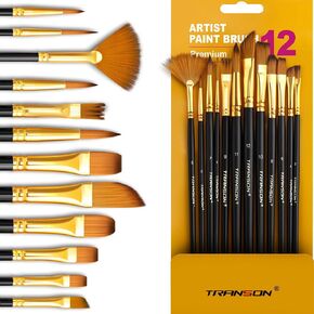 Transon 16pcs Professional Long Artist Paint Brush Set with Brush Case Assorted for Acrylic Watercolor Gouache Oil Tempera and Body Painting in Kuwait