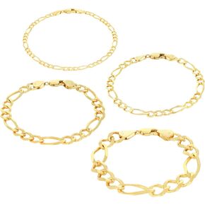 Nuragold 14K Real Yellow Gold Solid Figaro Link Chain Bracelet 7"-9" (2.25mm-9.5mm) Italian Jewelry for Men & Women