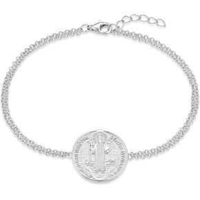 سوار FJ Saint Benedict 925 Sterling Silver Patron St Benedict Medal Medal Medalet المجوهرات الدينية للرجال النساء