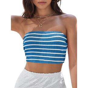Gorglitter Women's Blitless Stripe Tube Tubs Tops Bandeau Boho Summer Summer Summeressless Colorfliful Out Out Crop Top