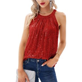 GRACE KARIN Sequin Halter Tops for Women Sleeveless Sparkly Shiny Tank Tops Ruched Flowy Sparkly Club Outfits Party Shirt in Kuwait