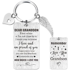 To My Grandson Keychain from Grandma Grandpa – Remember I Love You Grandson, Inspirational Gift for Teen Boys Men, Perfect for Birthday, Graduation, or Christmas