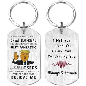 Funny Boyfriend Birthday Gifts Keychain - Anniversary Valentines Father's Day Gifts for Him Boyfriend - I Met You I Liked You I Love You I'm Keeping You Always & Forever