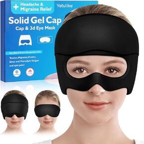 Headache Relief Hat, Soothing Migraine Relief Cap Gel Ice Head Wrap Headache Eyes Mask for Sinus, Puffy Eyes, Tension and Stress Relief - Hot and Cold Therapy