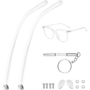 1 Pair Acrylic Eyeglass Arms Glasses Replacement Temple with Screws, Screw Washers, and Screwdriver Universal Eyeglasses Arms Legs Kit（Double Flat Teeth）