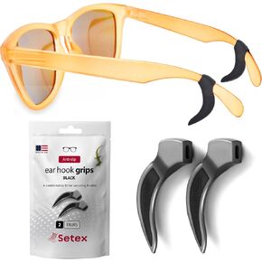 Setex Gecko Grip Eyeglass Ear Grips(2 Black Pairs), Thin, Soft, All Day Comfort, Safety Eyewear Retainers, Behind the Ear Hooks, Innovative Anti-Slip Microstructures, Works with Glasses Temples 3-10mm