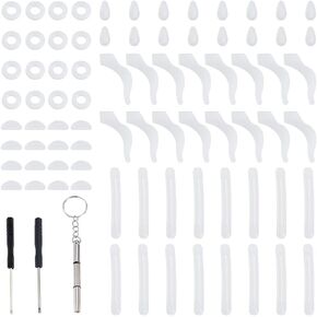 PLIGREAT Complete Eyeglasses Retainers Sets with 115 Pcs Accessories, 16 Pairs Anti Slip Adhesive Glasses Nose Pads 16 Pcs Ear Hooks Holders 16 Pcs Round Ear Grips and Tools for Repair Glass