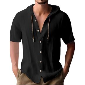 Men's Casual Linen Button - Down: Long Sleeve, Roll - Up, Hooded Tops for Summer Beach