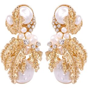 Wiwpar Pearl Drop Statement Earrings Gold Fashion Pearl Geometric Dangle Earrings Rhinestone Pearl Drop Stud Earrings for Women