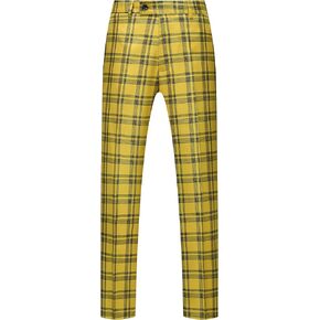 Mens Plaid Checkered Slim Fit Dress Pants Stretch Trousers with Elastic Waistband for Casual, Business, or Wedding