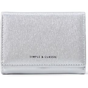 Womens Wallet Small Trifold Slim Pearlescent Trendy Leather Glitter Cute Wallet Cash Pocket with Coin Purse ID Window Card Holder for Girls (Silver)
