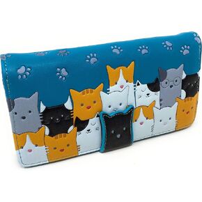 Shag Wear Kitty Cat Crowd Wallet Warer Women and Teen Girls Vegan Vaux Leather Teal 7 "