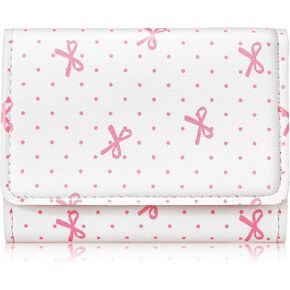 Abbylike Coquette Wallet Pink Bow Trifold Around Wallet Cute Preppy Leather Cardholder ID Purse Window Purse for Women