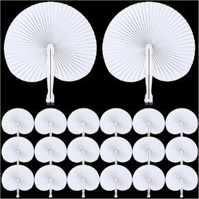 WDAHDHP Folding Handheld Fans, 20Pcs White Paper Fans Bulk, Round Shaped Hand Held Fan with Plastic Handle for Wedding Birthday Party Supplies