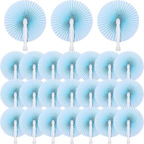 Roowest 60 Pcs Folding Hand Fans Wedding Paper Fan Bulk Decorative Handheld Fan with Handles Party Favor Guest Gift for Wedding Bridal Dancing Ceremony Reception Shower DIY Party Supplies (Baby Blue)